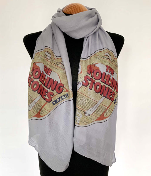 long vintage style rolling stones scarf with poster print